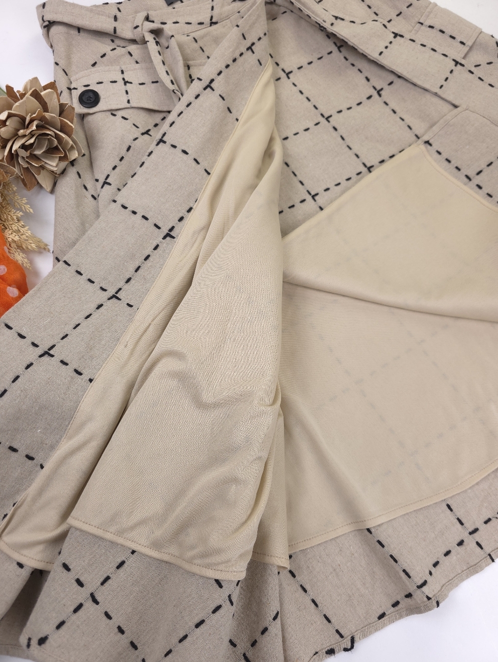 Anthropologie Eva Franco Windowpane Belted Pocket Detailed Wrapped Skirt - Sz 6 - Picture 9 of 16